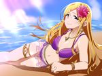  bikini blush breasts brown_hair highres idolmaster idolmaster_million_live! looking_at_viewer medium_breasts nagasawa_kotarou official_art shinomiya_karen smile solo swimsuit 