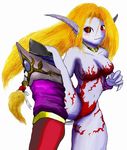  alternate_costume animal_ears bare_shoulders blonde_hair bodypaint breasts breath_of_fire breath_of_fire_ii capcom furry knee_up long_hair no_panties no_pants nude pointy_ears red_eyes rinpoo_chuan solo striped tail white_background 
