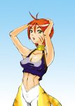  animal_ears bare_shoulders breasts breath_of_fire breath_of_fire_ii capcom cat_ears cat_tail furry green_eyes no_panties no_pants orange_hair pointy_ears rinpoo_chuan short_hair solo striped tail white_background 