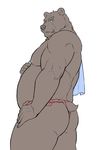  bear butt clothing colored fundoshi looking_at_viewer male mammal muscular oak orchish_(pixiv) simple_background solo towel underwear white_background 
