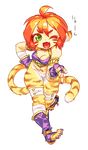  animal_ears bare_shoulders barefoot breasts breath_of_fire breath_of_fire_ii capcom cat_ears cat_tail fingerless_gloves full_body furry gloves green_eyes highres medium_breasts no_panties no_pants orange_hair pointy_ears rinpoo_chuan short_hair solo striped sutorenngusu tail toeless_legwear transparent_background 