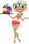  alien cleavage clothed clothing female hair high_heels lips multiple_eyes red_lips samurai_jack solo waiter white_hair wide_hips 