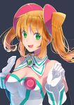  :d blonde_hair blush breasts cleavage gloves green_eyes hacka_doll hacka_doll_1 long_hair looking_at_viewer medium_breasts open_mouth smile solo touboku twintails 