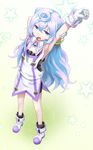  arm_up bad_id bad_pixiv_id bare_shoulders blue_eyes blue_hair blush boots full_body gloves hacka_doll hacka_doll_3 highres long_hair looking_at_viewer male_focus otoko_no_ko solo star stretch utsuro026 very_long_hair wavy_hair white_gloves 