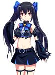  akino_komichi black_hair blush breasts hair_flip hair_ornament long_hair looking_at_viewer navel neptune_(series) noire red_eyes ribbon small_breasts solo thighhighs twintails very_long_hair 