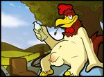  anthro avian balls barefoot bird border chicken flaccid foghorn_leghorn front_view kaisertaylorproducts landscape looking_at_viewer looney_tunes male milk_bottle nude outside penis signature sitting solo tractor uncut warner_brothers 