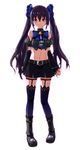  akino_komichi black_hair blush breasts full_body hair_ornament highres long_hair looking_at_viewer navel neptune_(series) noire red_eyes ribbon small_breasts solo thighhighs twintails very_long_hair 