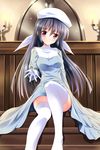  amamiya_yuuko bashen_chenyue breasts ef highres medium_breasts nun smile solo thighhighs white_legwear 