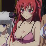  breasts cleavage highres long_hair multiple_girls naruse_maria naruse_mio purple_eyes red_eyes red_hair screencap shinmai_maou_no_testament silver_hair twintails 