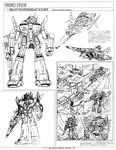  80s breast_fighter breast_soldier choujikuu_yousai_macross greyscale highres kawamori_shouji macross mecha monochrome no_humans official_art oldschool production_art prototype translation_request vf-1 