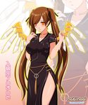  blush breasts china_dress chinese_clothes choker cosplay covered_nipples dress ego_weapon_blunt kafu large_breasts long_hair mabinogi mechanical_wings nao_(mabinogi) nao_(mabinogi)_(cosplay) orange_eyes pointy_ears side_slit solo thighs translation_request twintails very_long_hair wings zoom_layer 