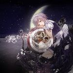  album_cover bow braid chain clock cover fukahire_(ruinon) grey_eyes grey_hair horizon izayoi_sakuya maid maid_headdress moon night short_hair silver_hair sky solo touhou twin_braids 