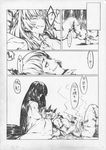  bamboo bamboo_forest black_hair bow clenched_teeth comic doujinshi forest fujiwara_no_mokou greyscale hair_bow hair_over_eyes houraisan_kaguya injury lap lap_pillow long_hair long_sleeves looking_down lying monochrome multiple_girls nature pants profile shoes sitting smoke surprised sweatdrop teeth touhou traditional_media translated very_long_hair watata13 wide_sleeves 