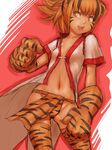  animal_print center_opening fumio_(rsqkr) fundoshi gloves japanese_clothes navel new_year original paws slit_pupils solo tan thighhighs tiger_paws tiger_print 