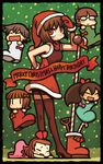  akizuki_ritsuko amami_haruka brown_eyes brown_hair christmas ganaha_hibiki gloves hagiwara_yukiho hat idolmaster idolmaster_(classic) kikuchi_makoto kuribo's_shoe long_hair mario_(series) minase_iori multiple_girls riyo_(lyomsnpmp) santa_costume santa_hat short_hair super_mario_bros. thighhighs 