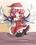  animal_ears bad_id bad_pixiv_id hat mystia_lorelei pink_hair santa_costume santa_hat short_hair solo thighhighs touhou urimono wings 