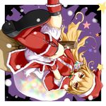  bell blonde_hair bloomers boots broom broom_riding christmas kirisame_marisa orange_eyes santa_costume solo touhou underwear yasojima_nejiro 