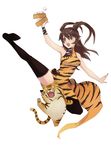  animal_print bad_id bad_pixiv_id brown_eyes brown_hair censored china_dress chinese_clothes convenient_censoring copyright_request dress highres kicking legs penguin_caee solo thighhighs tiger tiger_print twintails 