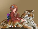  brown_hair copyright_request japanese_clothes kimono new_year rokuichi solo tiger 