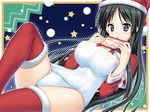  akiyama_mio black_eyes black_hair breasts cameltoe christmas covered_nipples hat huge_breasts k-on! long_hair lying one-piece_swimsuit santa_hat school_swimsuit solo swimsuit thighhighs uehiro wallpaper white_school_swimsuit white_swimsuit 