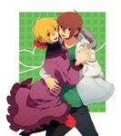  1girl bad_id bad_pixiv_id blonde_hair brother_and_sister brown_hair cagalli_yula_athha casual couple eterno gundam gundam_seed hetero holding_hands hug kira_yamato purple_eyes siblings yellow_eyes 