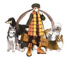  boots brown_eyes brown_hair dog edo_umi gloves hat long_hair original pack_of_dogs solo standing suitcase twintails 