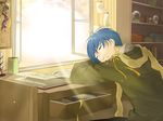  blue_hair casual closed_eyes desk hood hoodie kaito male_focus sabu_(sa-bu) sleeping solo vocaloid wallpaper 