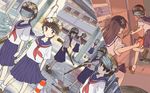  brown_eyes brown_hair flower gun hair_flower hair_ornament head_mounted_display head_wreath long_hair multiple_girls puuakachan rifle sakugawa_school_uniform saten_ruiko school_uniform serafuku short_hair skirt to_aru_kagaku_no_railgun to_aru_majutsu_no_index uiharu_kazari watering_can weapon 