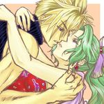  1girl alternate_color cloud_strife couple dissidia_final_fantasy final_fantasy final_fantasy_vi final_fantasy_vii hetero hug lowres taro_(116taro) tina_branford 