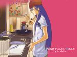  blue_eyes blue_hair cooking cutting_board flat_chest frying_pan hat idolmaster idolmaster_(classic) inu_(aerodog) kisaragi_chihaya knife long_hair parody sink solo 