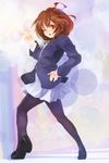  bad_id bad_pixiv_id brown_hair hand_on_hip highres hirasawa_yui k-on! kyokucho pantyhose school_uniform skirt solo 