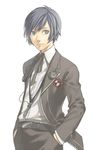  bad_id bad_pixiv_id blue_eyes blue_hair headphones male_focus minato_(robin) persona persona_3 school_uniform solo yuuki_makoto 