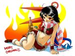  :p alternate_hairstyle arm_support asymmetrical_wings bad_id bad_pixiv_id black_hair boots chagen_kokimu christmas crop_top hair_ornament hairclip highres houjuu_nue legs lying midriff navel on_side red_eyes santa_costume scarf short_hair solo tongue tongue_out touhou wings wrist_cuffs 