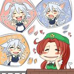  &gt;_&lt; animal_ears bunny_ears chibi closed_eyes dog_ears dog_tail hong_meiling izayoi_sakuya kemonomimi_mode multiple_girls neko_majin tail thinking touhou 