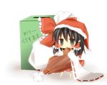  bad_id bad_pixiv_id black_hair bow chibi detached_sleeves eating food hair_bow hakurei_reimu hat japanese_clothes jitome minigirl pasutel ribbon santa_hat solo touhou translated 