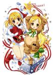  animal_costume blonde_hair christmas gift hat hibiki_no_mahou izumi_rei long_hair multiple_girls red_eyes reindeer_costume santa_costume santa_hat shiiraasan side_ponytail star twintails very_long_hair yellow_eyes 