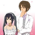  1girl bad_id bad_pixiv_id black_hair bridal_veil bride brown_eyes brown_hair closed_eyes crossover dress hetero husband_and_wife jewelry k-on! koizumi_itsuki nakano_azusa necklace petals soudou suzumiya_haruhi_no_yuuutsu twintails veil wedding_dress 