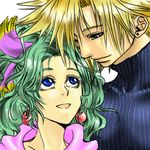  1girl alternate_color blonde_hair blue_eyes cloud_strife couple dissidia_final_fantasy final_fantasy final_fantasy_vi final_fantasy_vii green_hair hetero lowres taro_(116taro) tina_branford 