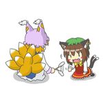  :3 animal_ears cat_ears cat_tail cat_teaser chen chibi fang fox_tail multiple_girls multiple_tails tail touhou yakumo_ran yunkaasu_(kakushiaji) |_| 