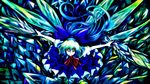  bad_id bad_pixiv_id blue_eyes blue_hair bow cirno dress hair_bow highres ice ponytail ribbon solo touhou usual wings 