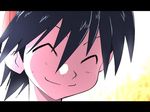  ^_^ bangs black_hair eyes_closed face kuruko_rin letterboxed male_focus pokemon pokemon_(game) pokemon_firered_and_leafgreen pokemon_rgby pokemon_special pokemon_special_anime red_(pokemon) short_hair smile solo yamamoto_satoshi 