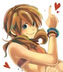  bad_id bad_pixiv_id bare_shoulders blue_eyes bracelet brown_hair earrings final_fantasy final_fantasy_xiii grey_nails heart hiyo_kiki jewelry midriff nail_polish oerba_dia_vanille pointing short_twintails sleeveless smile solo twintails 