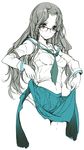  bra endou_okito glasses highres long_hair monochrome navel panties school_uniform see-through skirt_hold solo tareme underwear wet wet_clothes 