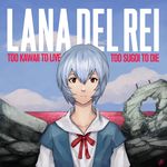  album_cover alejandro_tio ayanami_rei blue_hair blue_sky born_to_die_(lana_del_rey) cloud cover day english expressionless frown highres lana_del_rey lcl long_neck looking_at_viewer namesake neon_genesis_evangelion parody pun red_eyes romaji ruins signature sky solo upper_body 
