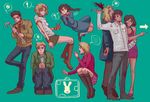  ... 4boys 4girls ? alessa_gillespie alex_shepard bad_id bad_pixiv_id beard blood blue_dress boots breasts cleavage collared_shirt directional_arrow dress eileen_galvin eyepatch facial_hair full_body green_background heather_mason henry_townshend holding hood hoodie hoodie_vest jacket james_sunderland knee_boots long_sleeves medium_breasts multiple_boys multiple_girls pipe pocket pointing ponytail shirt silent_hill silent_hill:_homecoming silent_hill_1 silent_hill_2 silent_hill_3 silent_hill_4 simple_background speech_bubble spoken_ellipsis spoken_exclamation_mark spoken_question_mark spoken_skull spoken_squiggle squatting squiggle suitcase vest walter_sullivan xddmlgb 