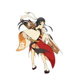  akagi_(zhan_jian_shao_nyu) bow_(weapon) brown_hair cowinsky floral_print full_body hair_ribbon japanese_clothes kimono long_hair long_sleeves looking_at_viewer looking_back obi official_art open_mouth ribbon rigging sarashi sash solo torn_clothes transparent_background weapon zhan_jian_shao_nyu 