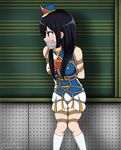  arms_behind_back bad_id bad_pixiv_id band_uniform bdsm black_hair blue_eyes blush bondage bound chalkboard classroom furious gag gagged hibike!_euphonium highres improvised_gag kousaka_reina long_hair nbnl_nei rope shibari shibari_over_clothes solo tape tape_gag tears 