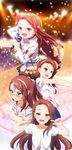  :d bra brown_eyes brown_hair clenched_teeth flower glowstick hair_flower hair_ornament hairband hanon_(heartofsword) highres idolmaster idolmaster_(classic) long_hair microphone minase_iori open_mouth red_eyes see-through shirt short_sleeves smile solo stage_lights t-shirt teeth underwear wet 