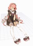  cz2128_delta dress epaulettes full_body hair_ornament hairclip headband long_hair mary_janes overlord_(maruyama) pink_hair ribbon scarf shoes sitting sketch so-bin solo thighhighs very_long_hair white_legwear wrist_cuffs yellow_eyes zettai_ryouiki 