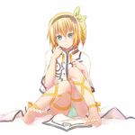  blonde_hair blue_eyes cosplay edna_(tales) leg_ribbon mishiro_(andante) panties ribbon short_hair side_ponytail sitting solo sorey_(tales) sorey_(tales)_(cosplay) tales_of_(series) tales_of_zestiria underwear 